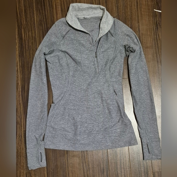 Lululemon Think Fast Pullover Heathered Slate / Tonka Stripe – Size 4 - Picture 3 of 7